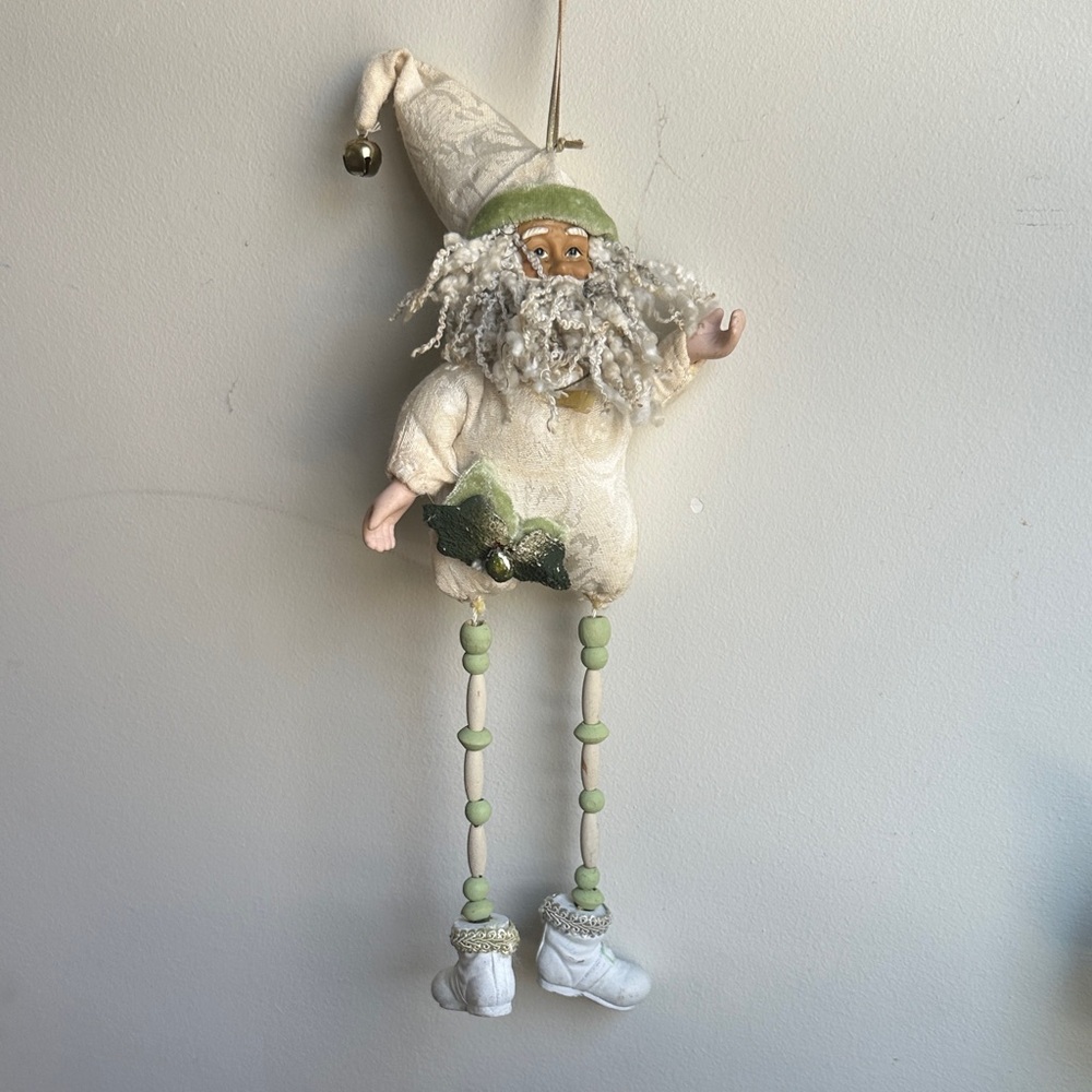 Whimsical Cream and Green Hanging Elf Decoration ornament
